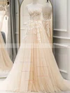 Princess Sweetheart Tulle Lace Sweep Train Prom Dresses With Appliques Lace #Favs020113242