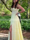 A-line V-neck Chiffon Floor-length Prom Dresses With Split Front #Favs020113278