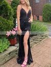 Sheath/Column V-neck Sequined Sweep Train Prom Dresses With Split Front #Favs020113306