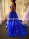 A-line V-neck Tulle Sweep Train Prom Dresses With Split Front #Favs020113353