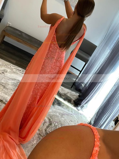 Sheath/Column V-neck Chiffon Sequined Floor-length Prom Dresses With Split Front #Favs020113374