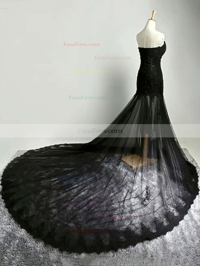 Trumpet/Mermaid Sweetheart Tulle Court Train Appliques Lace Prom Dresses #Favs020102122