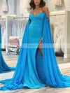 Sheath/Column Off-the-shoulder Chiffon Stretch Crepe Sweep Train Prom Dresses With Split Front #Favs020113398