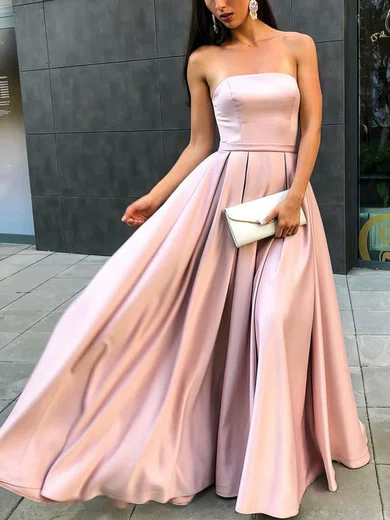 A-line Strapless Satin Floor-length Prom Dresses With Sashes / Ribbons #Favs020113406