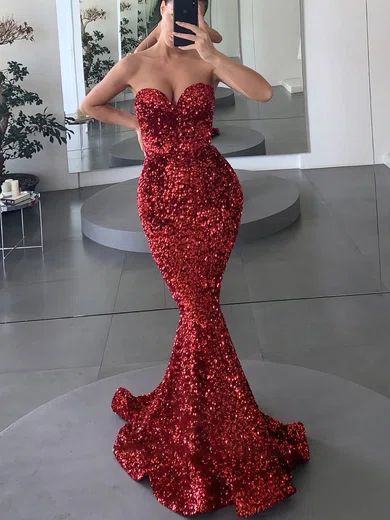 Trumpet/Mermaid Sweetheart Velvet Sweep Train Prom Dresses #Favs020113414