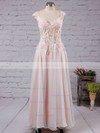 A-line V-neck Tulle Floor-length Appliques Lace Prom Dresses #Favs020102138