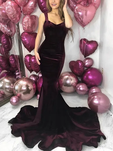Trumpet/Mermaid V-neck Velvet Sweep Train Prom Dresses #Favs020113522