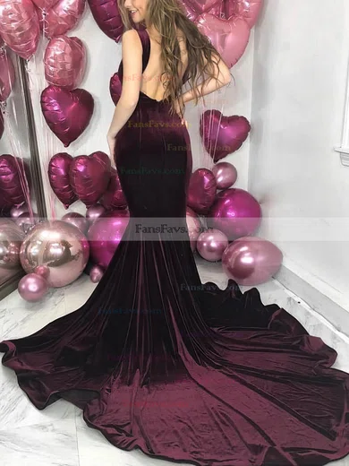 Trumpet/Mermaid V-neck Velvet Sweep Train Prom Dresses #Favs020113522