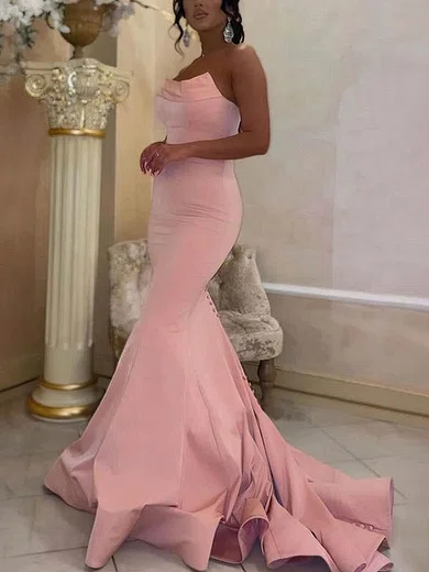 Trumpet/Mermaid Strapless Stretch Crepe Sweep Train Prom Dresses With Buttons #Favs020113541