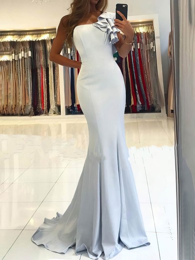 Trumpet/Mermaid One Shoulder Stretch Crepe Sweep Train Prom Dresses With Cascading Ruffles #Favs020113582