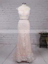 Trumpet/Mermaid Scoop Neck Tulle Sweep Train Beading Prom Dresses #Favs020102160