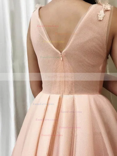 Princess V-neck Tulle Sweep Train Prom Dresses With Split Front #Favs020113604