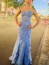 Sheath/Column Sweetheart Lace Sweep Train Prom Dresses With Appliques Lace #Favs020113608