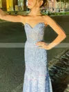 Sheath/Column Sweetheart Lace Sweep Train Prom Dresses With Appliques Lace #Favs020113608