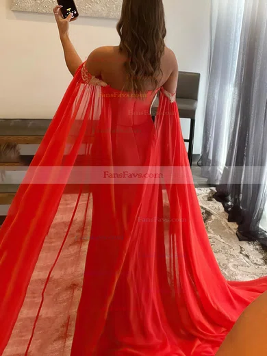 Sheath/Column Off-the-shoulder Chiffon Stretch Crepe Sweep Train Prom Dresses With Split Front #Favs020113615