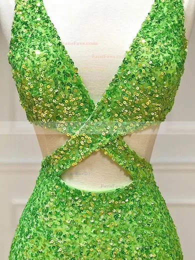 Sheath/Column V-neck Sequined Sweep Train Prom Dresses With Split Front #Favs020113630