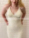 Sheath/Column V-neck Sequined Sweep Train Prom Dresses #Favs020113688