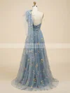 A-line One Shoulder Tulle Sweep Train Prom Dresses With Flower(s) #Favs020113831