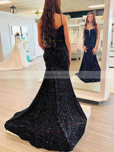 Sheath/Column V-neck Sequined Sweep Train Prom Dresses #Favs020113847