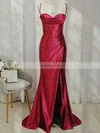 Sheath/Column Sweetheart Silk-like Satin Sweep Train Prom Dresses With Split Front #Favs020113867