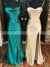 Sheath/Column Sweetheart Silk-like Satin Sweep Train Prom Dresses With Split Front #Favs020113867