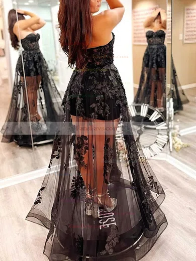 A-line Sweetheart Tulle Floor-length Prom Dresses With Appliques Lace #Favs020113869