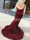 Trumpet/Mermaid One Shoulder Sequined Sweep Train Prom Dresses With Split Front #Favs020113878