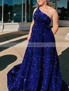 A-line One Shoulder Sequined Sweep Train Prom Dresses With Pockets #Favs020113880
