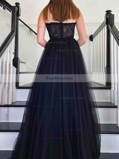 A-line Sweetheart Lace Tulle Sweep Train Prom Dresses #Favs020113889