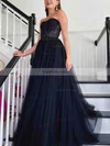 A-line Sweetheart Lace Tulle Sweep Train Prom Dresses #Favs020113889