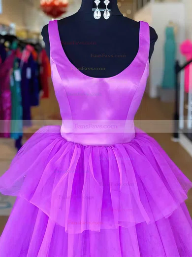 A-line Scoop Neck Tulle Floor-length Prom Dresses With Tiered #Favs020113891