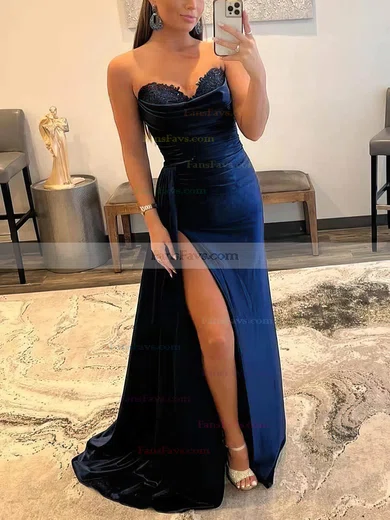 Sheath/Column Sweetheart Silk-like Satin Sweep Train Prom Dresses With Split Front #Favs020113905