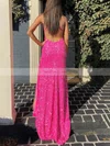 Sheath/Column V-neck Sequined Sweep Train Prom Dresses With Split Front #Favs020113929