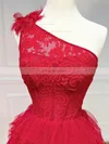 A-line One Shoulder Lace Tulle Sweep Train Prom Dresses With Tiered #Favs020113942