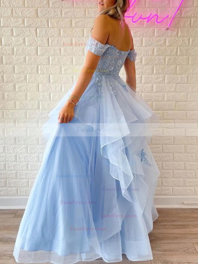 Ball Gown Off-the-shoulder Tulle Floor-length Prom Dresses With Beading #Favs020113946