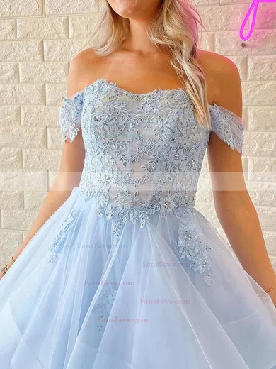 Ball Gown Off-the-shoulder Tulle Floor-length Prom Dresses With Beading #Favs020113946