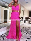 Sheath/Column V-neck Sequined Sweep Train Prom Dresses With Split Front #Favs020113981