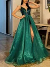 Sheath/Column V-neck Organza Sequined Detachable Prom Dresses With Split Front #Favs020114017