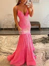 Trumpet/Mermaid V-neck Sequined Sweep Train Prom Dresses #Favs020114047