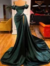 Sheath/Column Off-the-shoulder Satin Sweep Train Prom Dresses With Split Front #Favs020114057