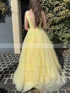 A-line V-neck Glitter Sweep Train Prom Dresses With Sashes / Ribbons #Favs020114076