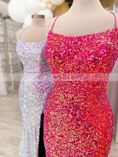 Sheath/Column Scoop Neck Sequined Sweep Train Prom Dresses With Split Front #Favs020114081