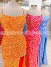 Sheath/Column Scoop Neck Sequined Sweep Train Prom Dresses With Split Front #Favs020114081