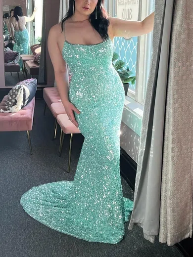 Sheath/Column Scoop Neck Sequined Sweep Train Prom Dresses #Favs020114097